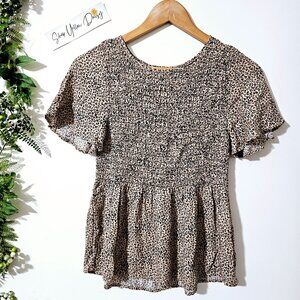 Romantics Womens Smocked Peplum Top S Rayon Leopard Print ~SS50.5‎